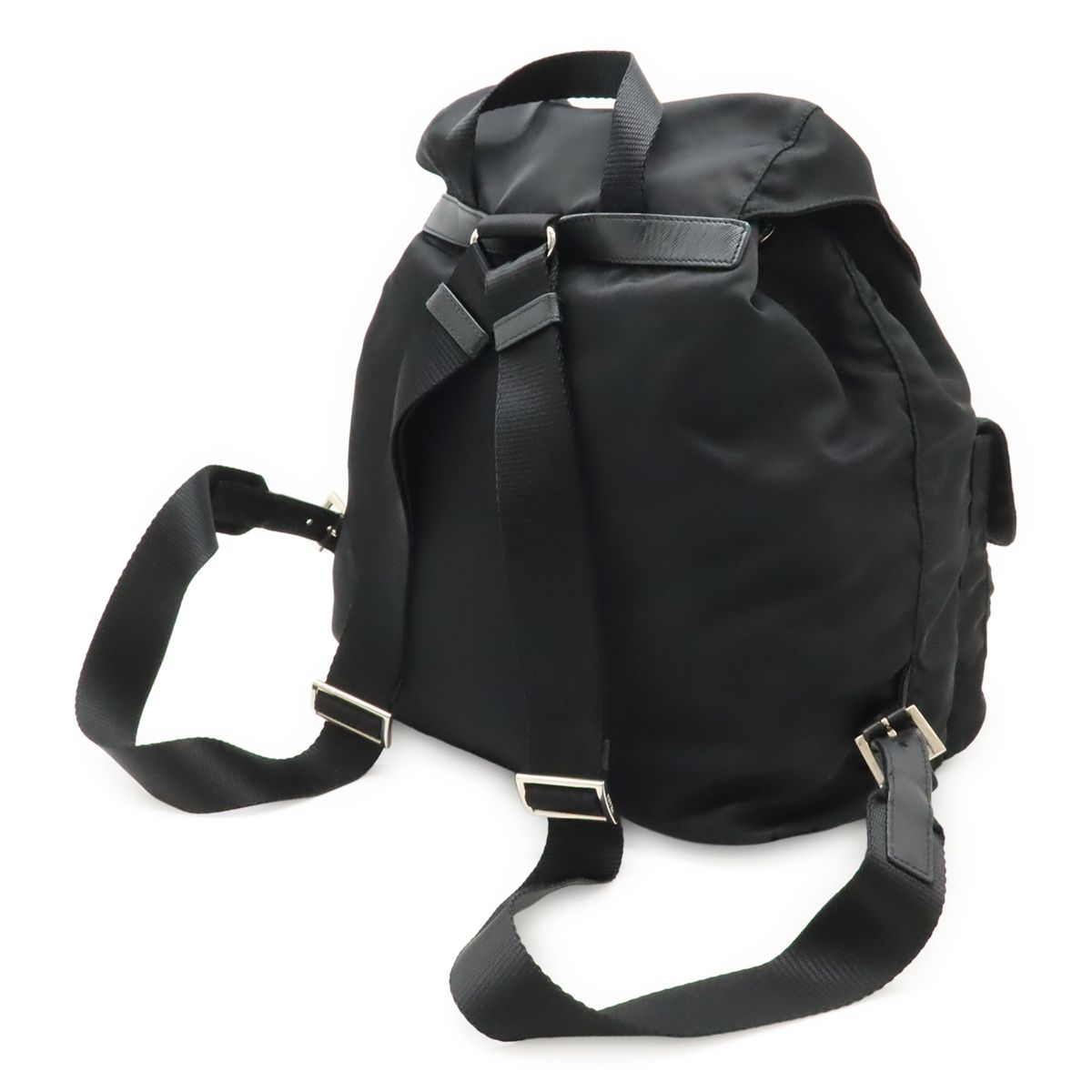 Prada Triangle Logo Backpack Nylon Leather Nero Black Silver — view 2