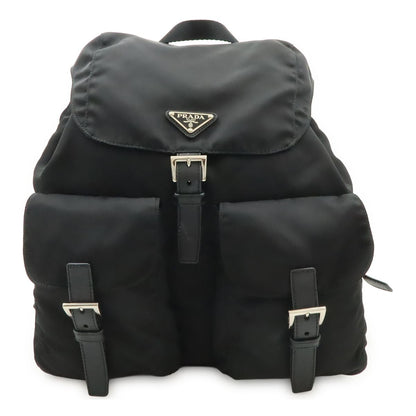 Prada Triangle Logo Backpack Nylon Leather Nero Black Silver