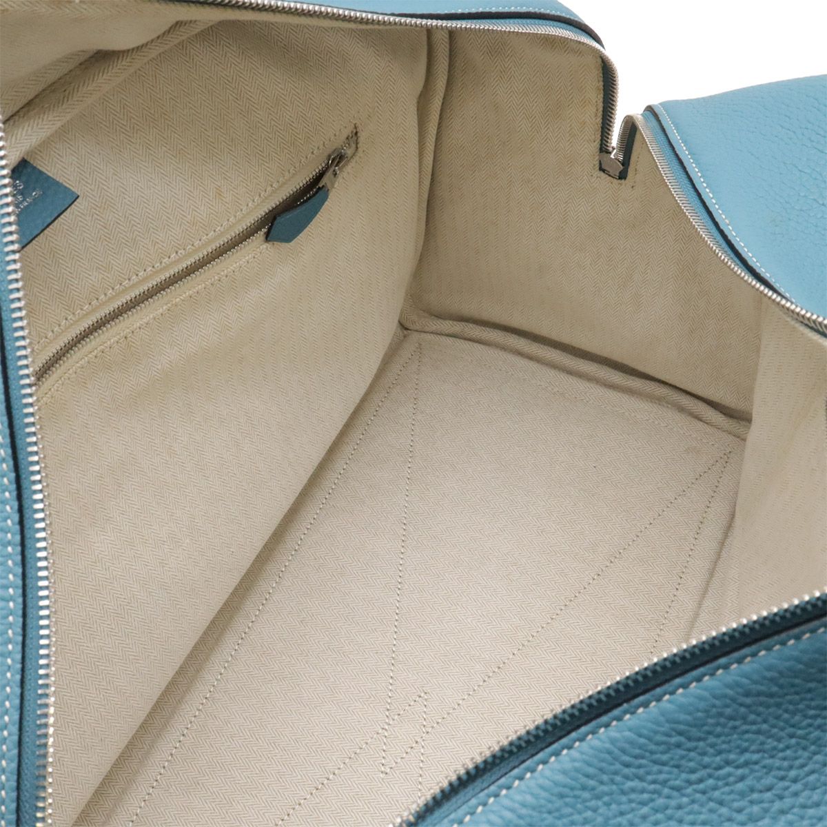 Hermes Victoria 43 Boston Bag Travel Purse Toile H Taurillon Clemence Blue — view 6