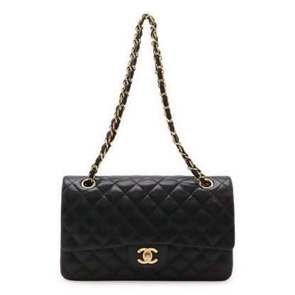 Chanel Quilted 25 CC Logo Chain Shoulder Bag Lambskin Black Gold