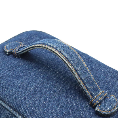 Chanel CC Logo Denim Vanity Handbag Makeup Pouch Blue Indigo Gold — view 5
