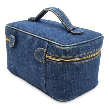 Chanel CC Logo Denim Vanity Handbag Makeup Pouch Blue Indigo Gold — view 2