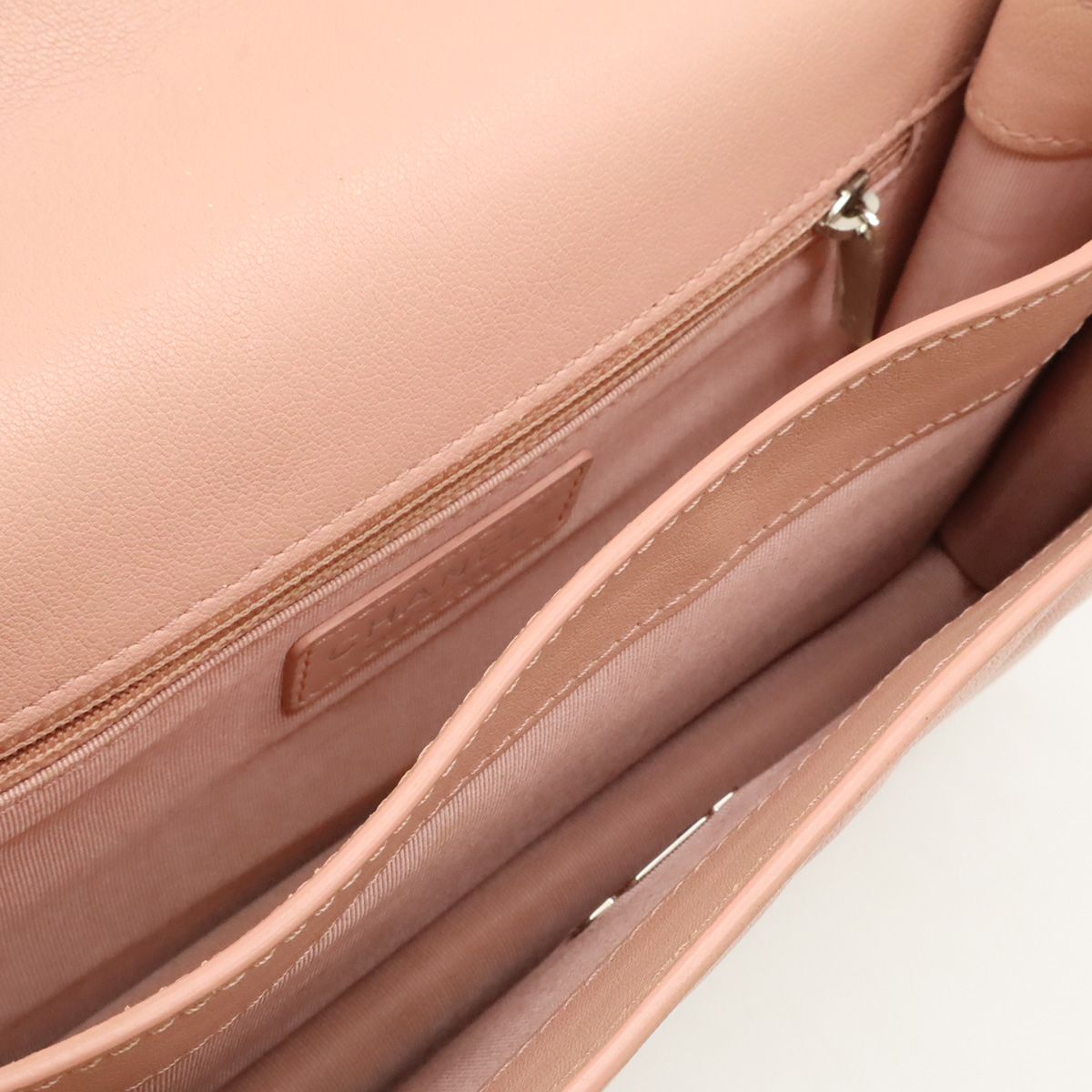 Chanel Half CC Logo Double Chain Shoulder Bag Leather Pink Silver — view 7