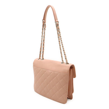 Chanel Half CC Logo Double Chain Shoulder Bag Leather Pink Silver — view 2
