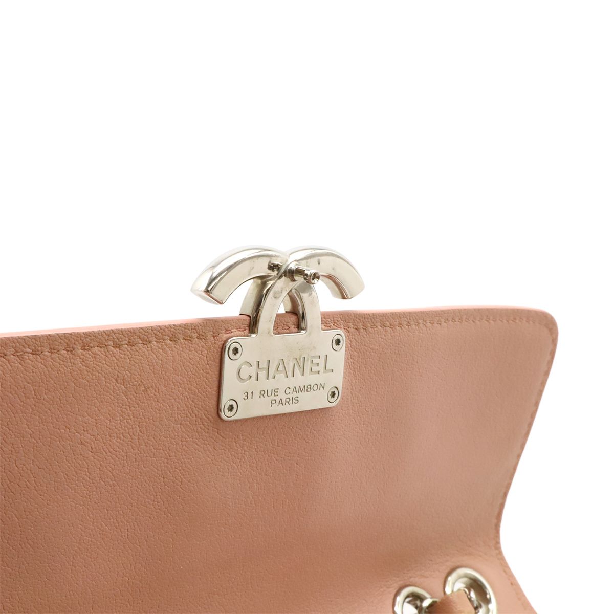 Chanel Half CC Logo Double Chain Shoulder Bag Leather Pink Silver — view 6