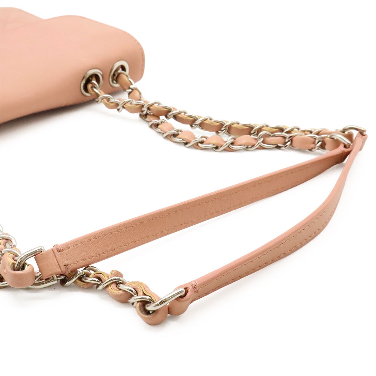 Chanel Half CC Logo Double Chain Shoulder Bag Leather Pink Silver — view 5