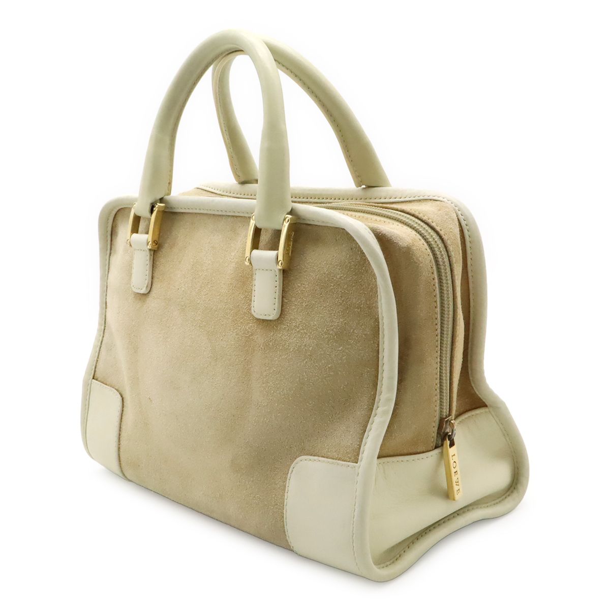 Loewe Amazona 28 Anagram Mini Boston Bag Suede Leather Ivory White Beige Gold — view 2