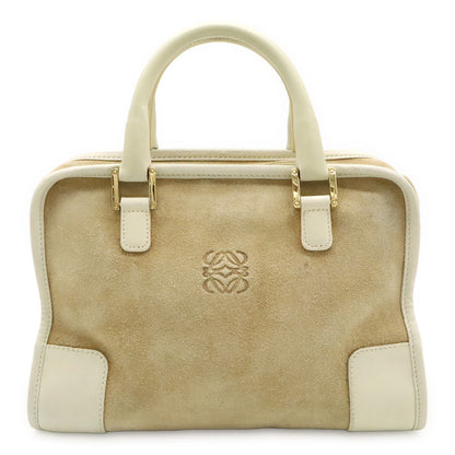 Loewe Amazona 28 Anagram Mini Boston Bag Suede Leather Ivory White Beige Gold