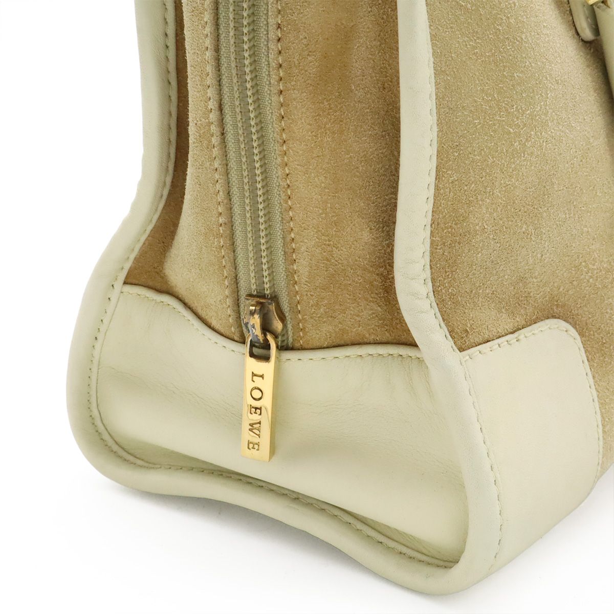 Loewe Amazona 28 Anagram Mini Boston Bag Suede Leather Ivory White Beige Gold — view 5