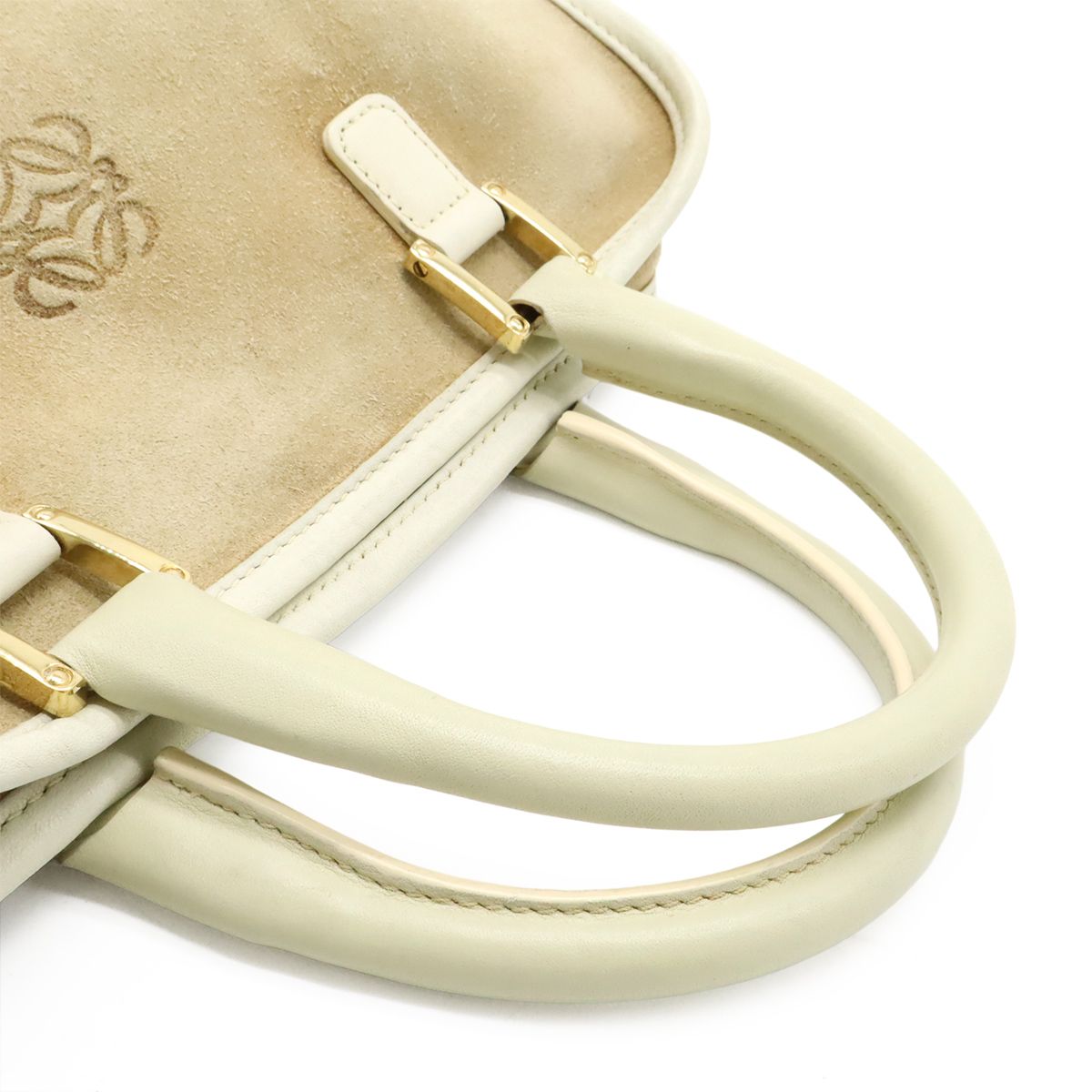 Loewe Amazona 28 Anagram Mini Boston Bag Suede Leather Ivory White Beige Gold — view 4