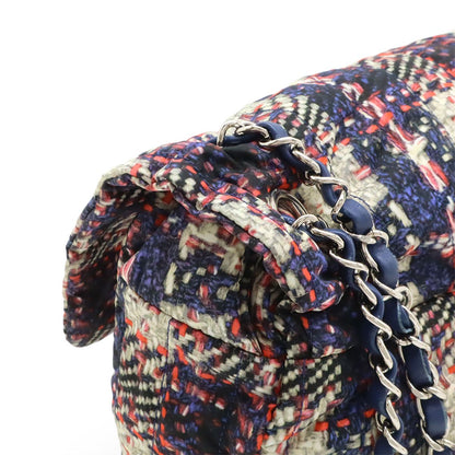 Chanel Tweed Print CC Logo Chain Shoulder Bag Nylon Navy Silver Pouch Out Of — view 4
