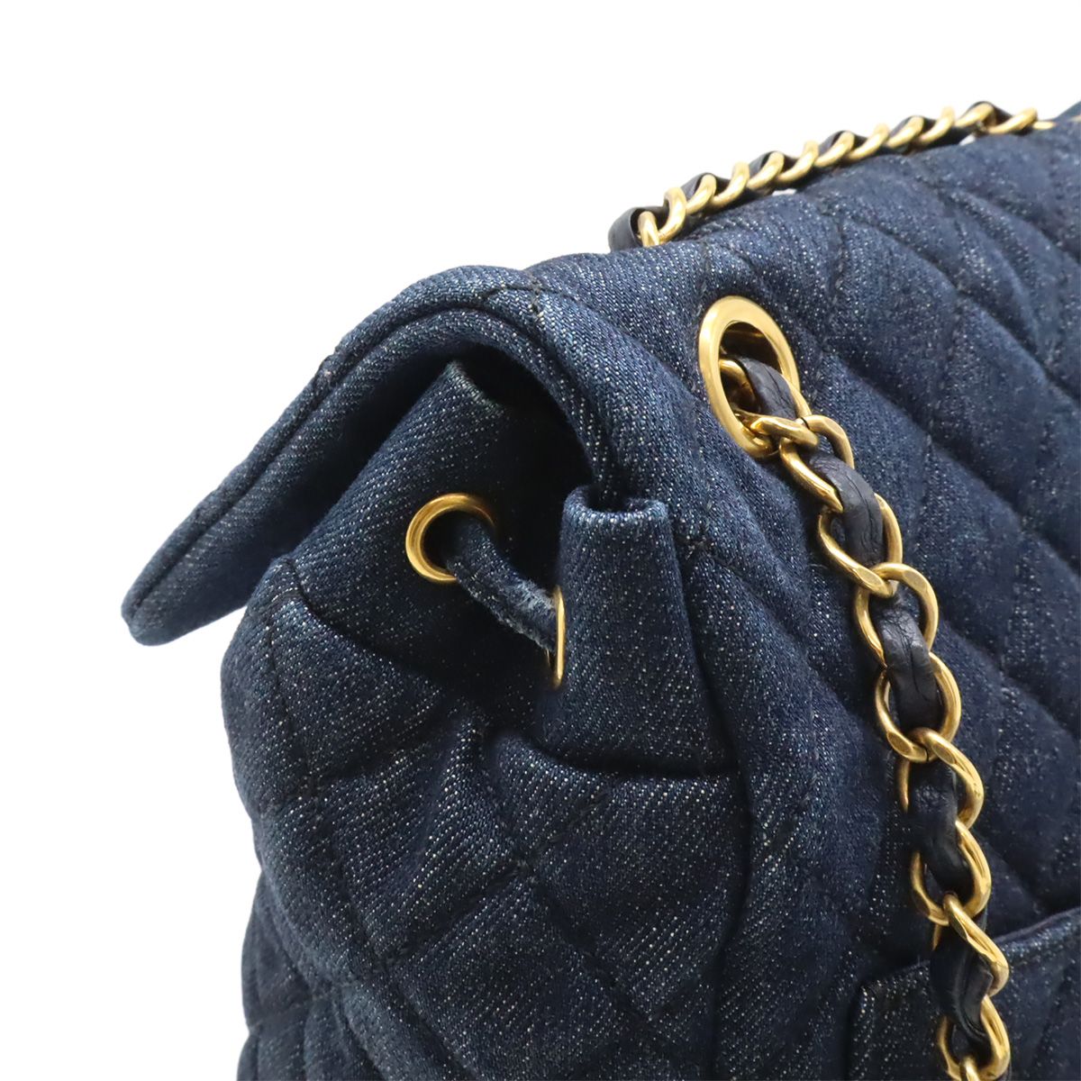 Chanel Quilted CC Logo Chain Shoulder Backpack Denim Leather Navy Gold — view 4