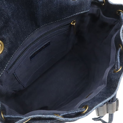 Chanel Quilted CC Logo Chain Shoulder Backpack Denim Leather Navy Gold — view 7