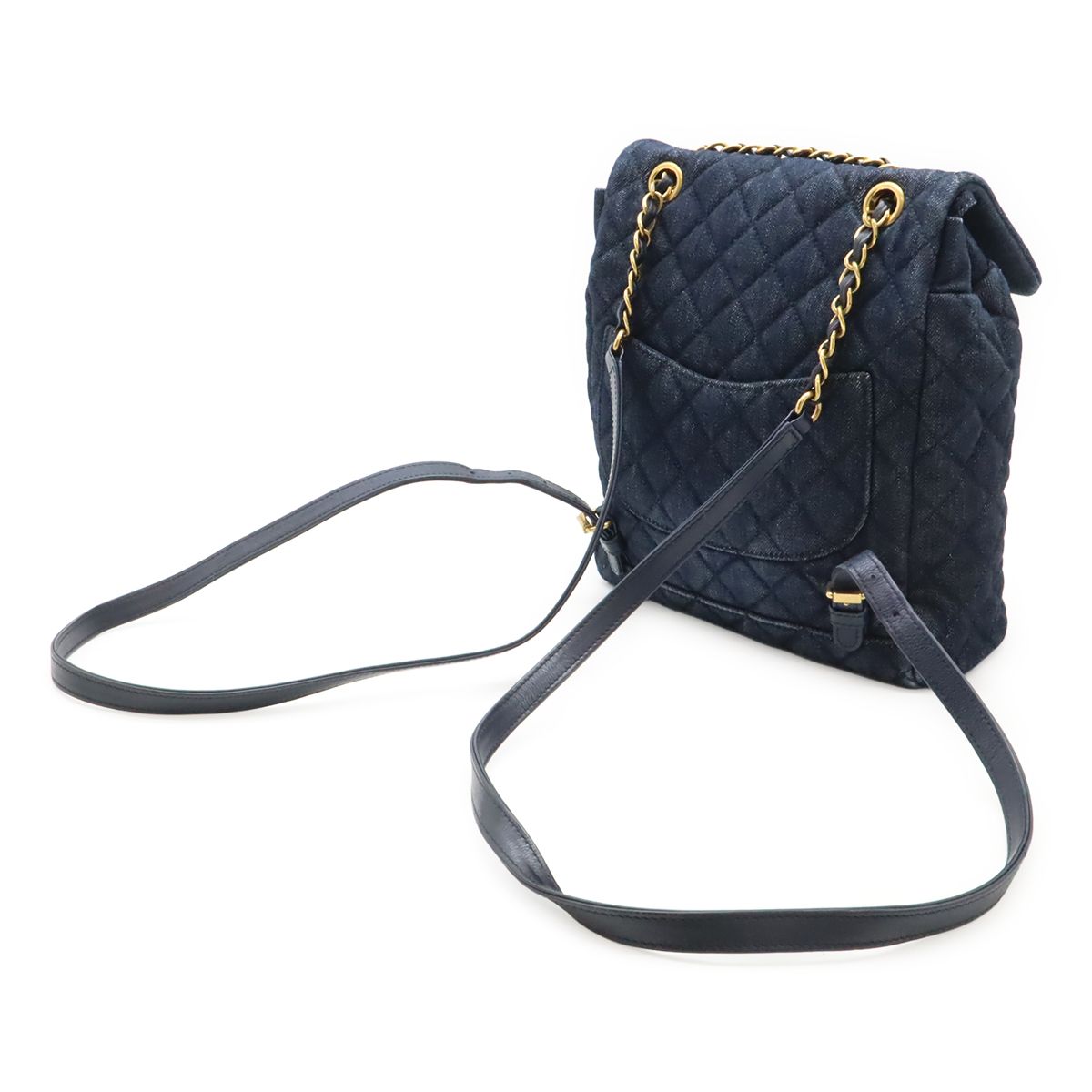 Chanel Quilted CC Logo Chain Shoulder Backpack Denim Leather Navy Gold — view 2