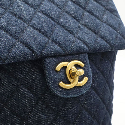 Chanel Quilted CC Logo Chain Shoulder Backpack Denim Leather Navy Gold — view 8