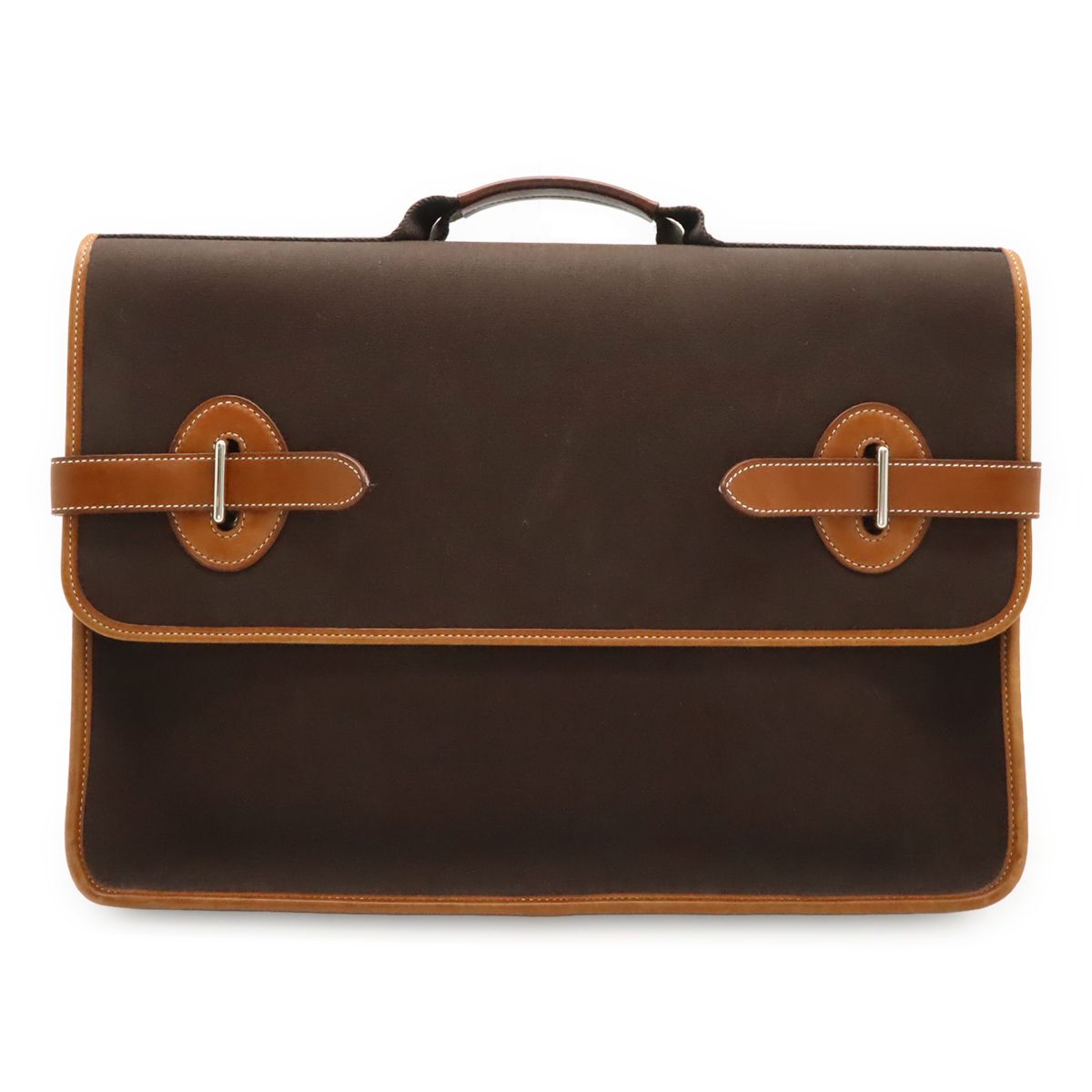 Hermes Buenaventura Business Briefcase Document Purse Handbag Toile Officier