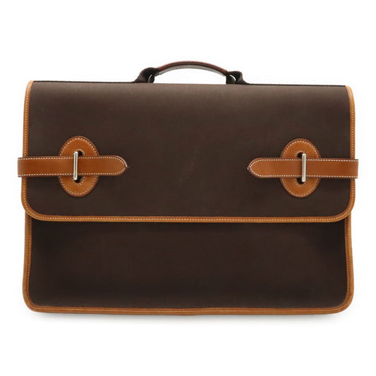 Hermes Buenaventura Business Briefcase Document Purse Handbag Toile Officier
