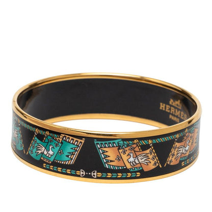 Hermes Enamel GM Cloisonne Bracelet Bangle Gold Black Plated — view 2