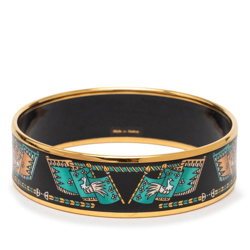 Hermes Enamel GM Cloisonne Bracelet Bangle Gold Black Plated — view 3