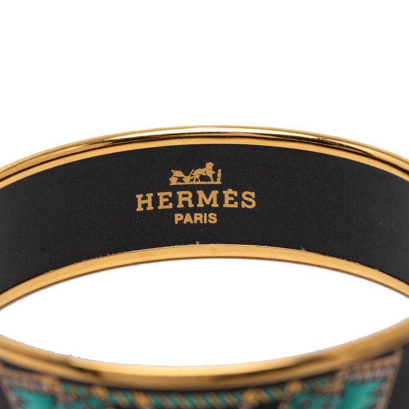 Hermes Enamel GM Cloisonne Bracelet Bangle Gold Black Plated — view 4