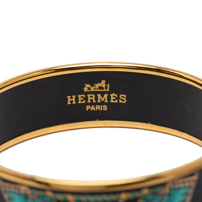 Hermes Enamel GM Cloisonne Bracelet Bangle Gold Black Plated — view 4