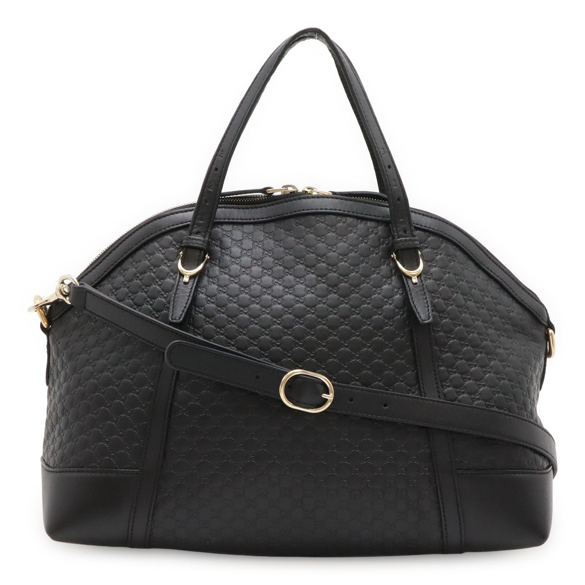 Gucci Micro Guccissima Tote 2-Way Shoulder Bag Crossbody Leather Black Gold