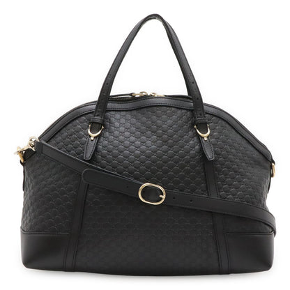 Gucci Micro Guccissima Tote 2-Way Shoulder Bag Crossbody Leather Black Gold