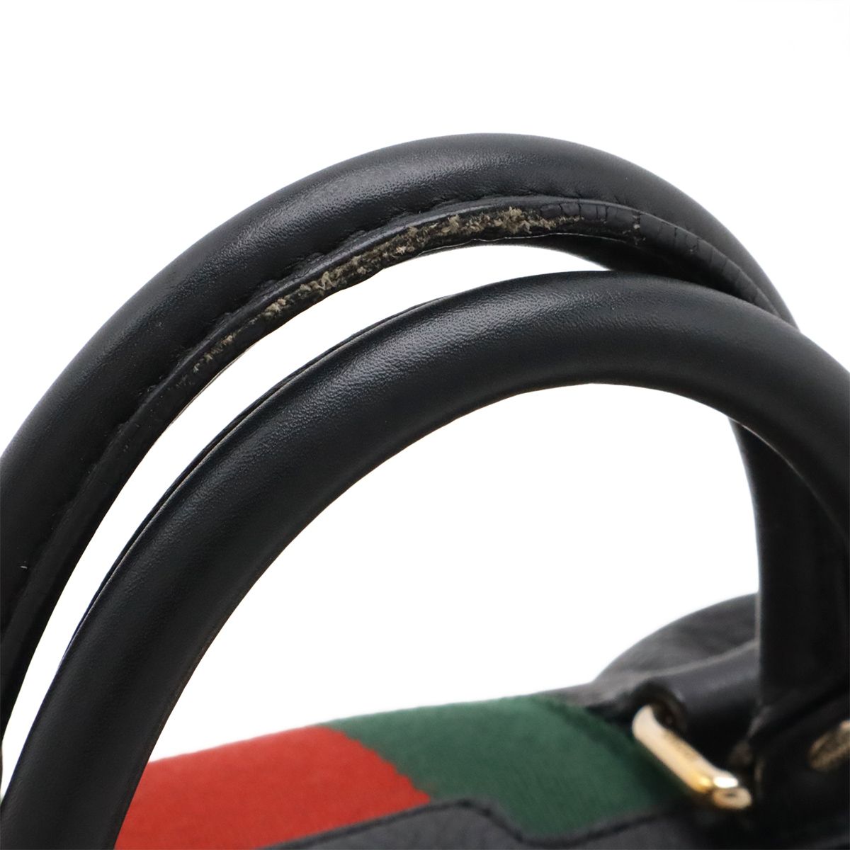 Gucci Sherry Line Mini Boston Bag Leather Black Green — view 5