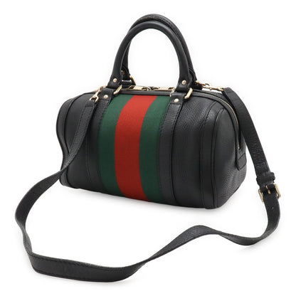 Gucci Sherry Line Mini Boston Bag Leather Black Green — view 2