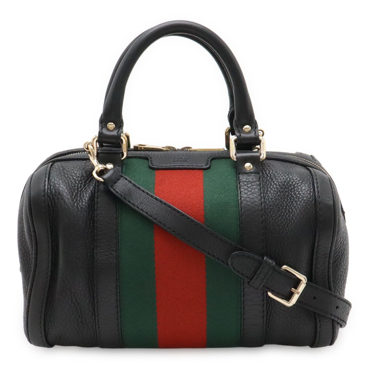 Gucci Sherry Line Mini Boston Bag Leather Black Green