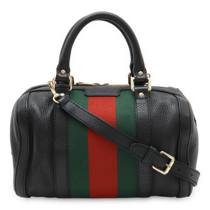 Gucci Sherry Line Mini Boston Bag Leather Black Green
