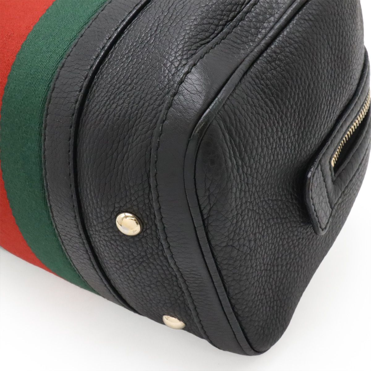 Gucci Sherry Line Mini Boston Bag Leather Black Green — view 3