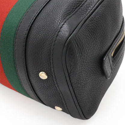 Gucci Sherry Line Mini Boston Bag Leather Black Green — view 3