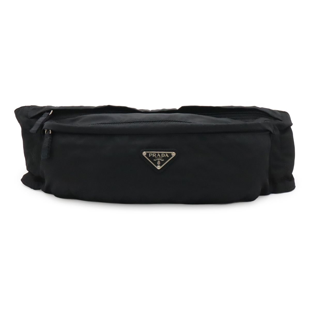 Prada Triangle Logo Belt Bag Waist Pouch Hip Nylon Black Silver