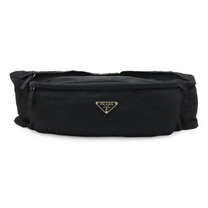 Prada Triangle Logo Belt Bag Waist Pouch Hip Nylon Black Silver