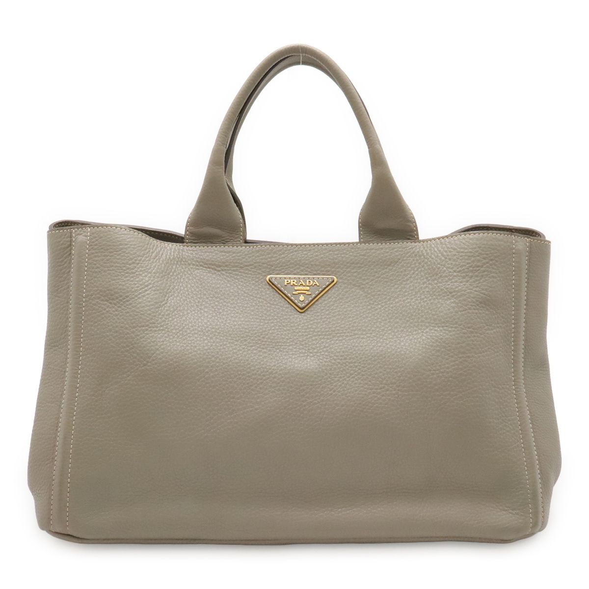 Prada Canapa Tote Large Handbag Leather Gray Gold