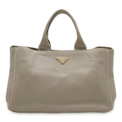 Prada Canapa Tote Large Handbag Leather Gray Gold