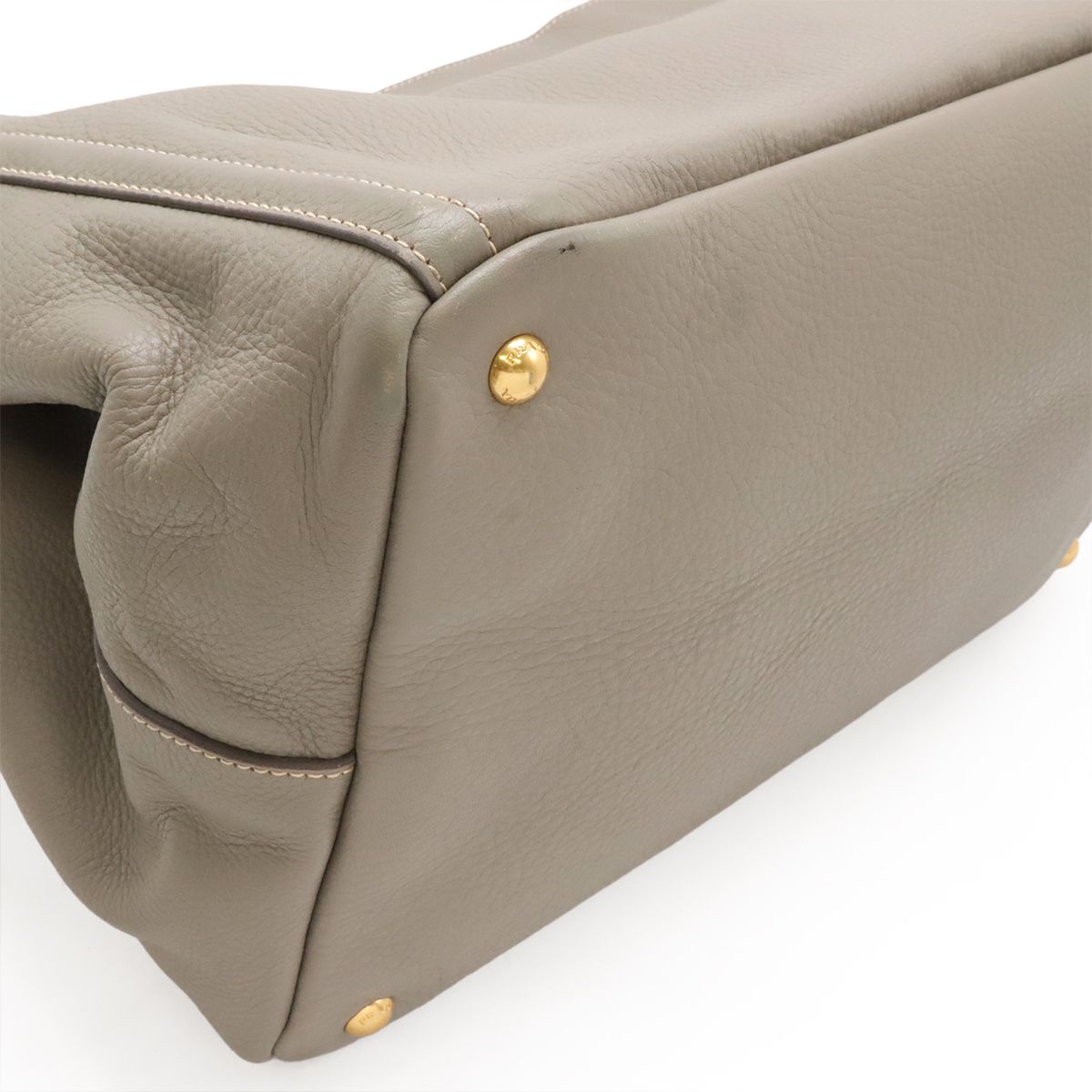 Prada Canapa Tote Large Handbag Leather Gray Gold — view 3