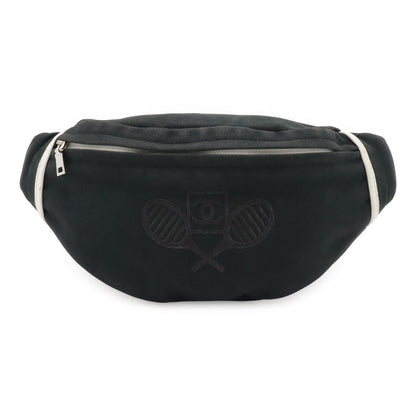 Chanel Sports Line CC Logo Waist Pouch Bag Racket Pattern Canvas Navy White