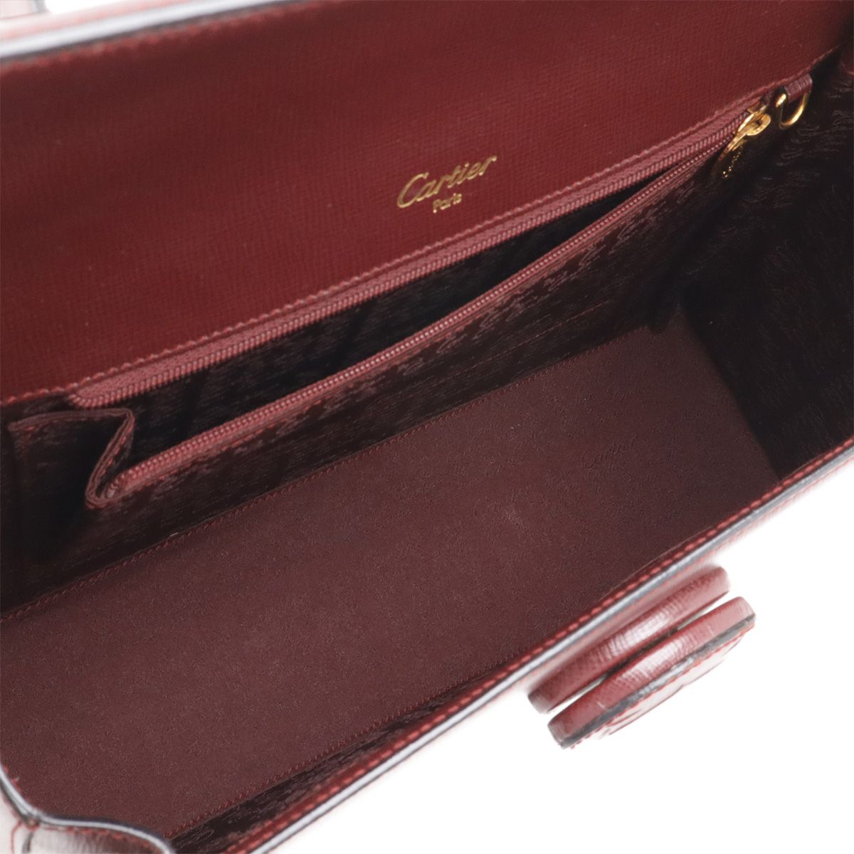 Cartier Must Line Flap Bag Handbag Cuffleather Bordeaux Gold — view 6