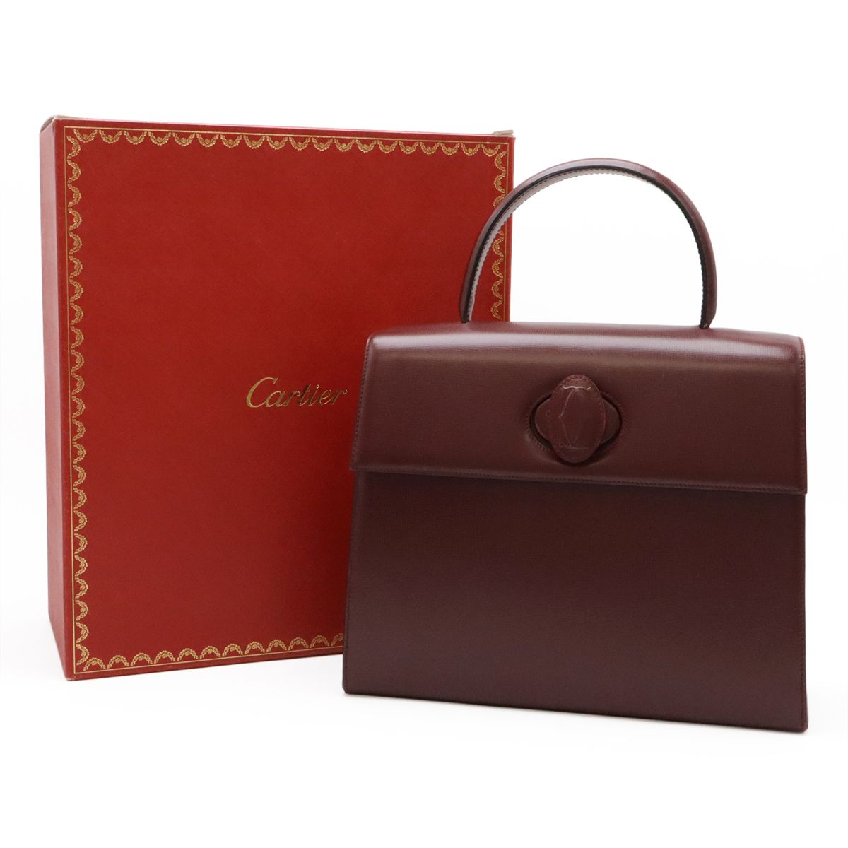 Cartier Must Line Flap Bag Handbag Cuffleather Bordeaux Gold — view 9