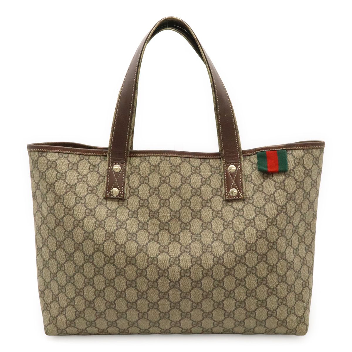 Gucci GG Supreme Sherry Line Tote Large Shoulder Bag Leather Beige Brown