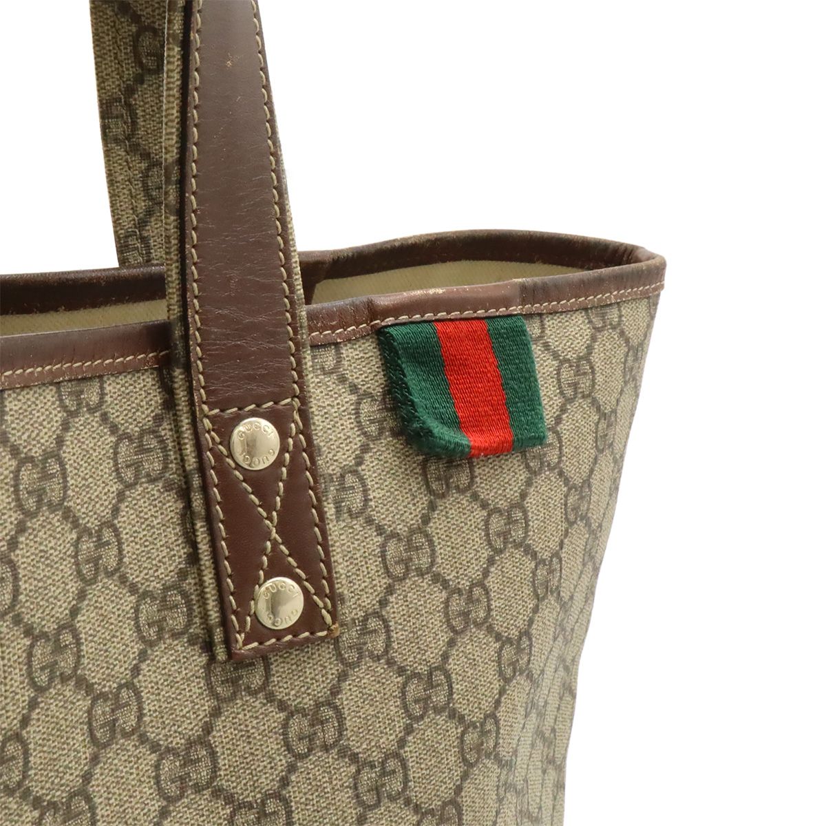 Gucci GG Supreme Sherry Line Tote Large Shoulder Bag Leather Beige Brown — view 8