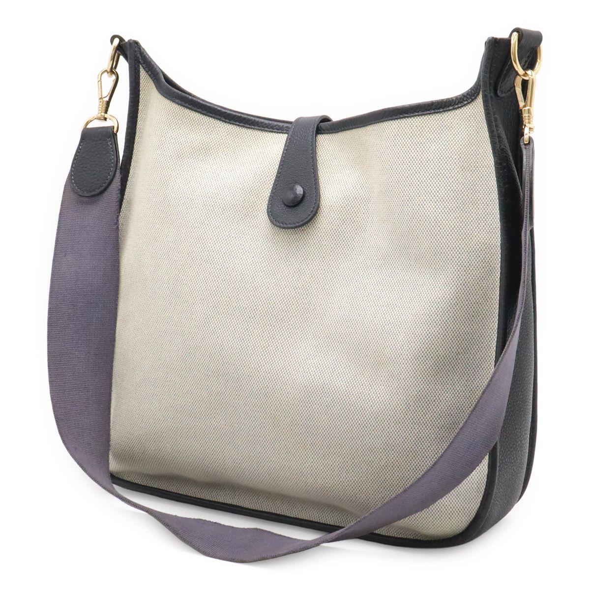 Hermes Evelyne I 1 PM Shoulder Bag Toile H Canvas Natural Navy Silver — view 2