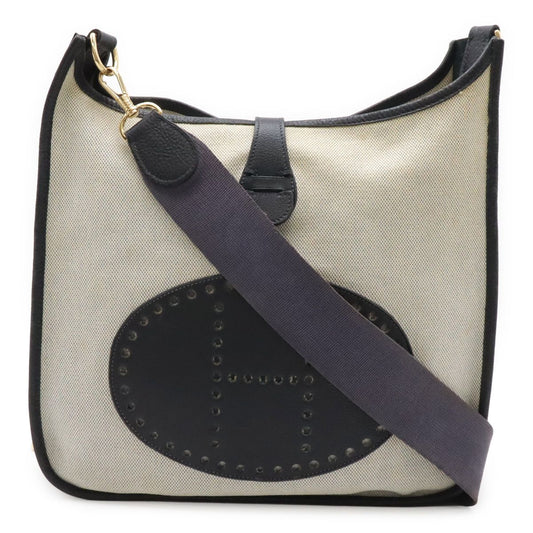Hermes Evelyne I 1 PM Shoulder Bag Toile H Canvas Natural Navy Silver