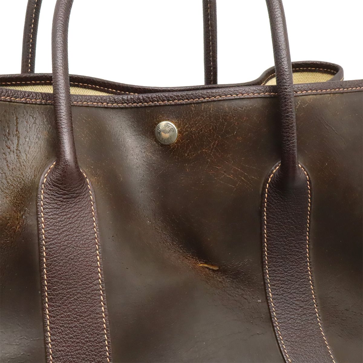 Hermes Garden Party PM Tote Amazonia Leather Dark Brown Silver — view 7