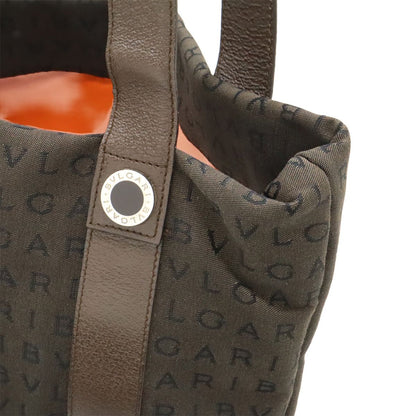 Bvlgari Logo Mania Tote Shoulder Canvas Leather Dark Brown Pouch Out of Stock — view 6