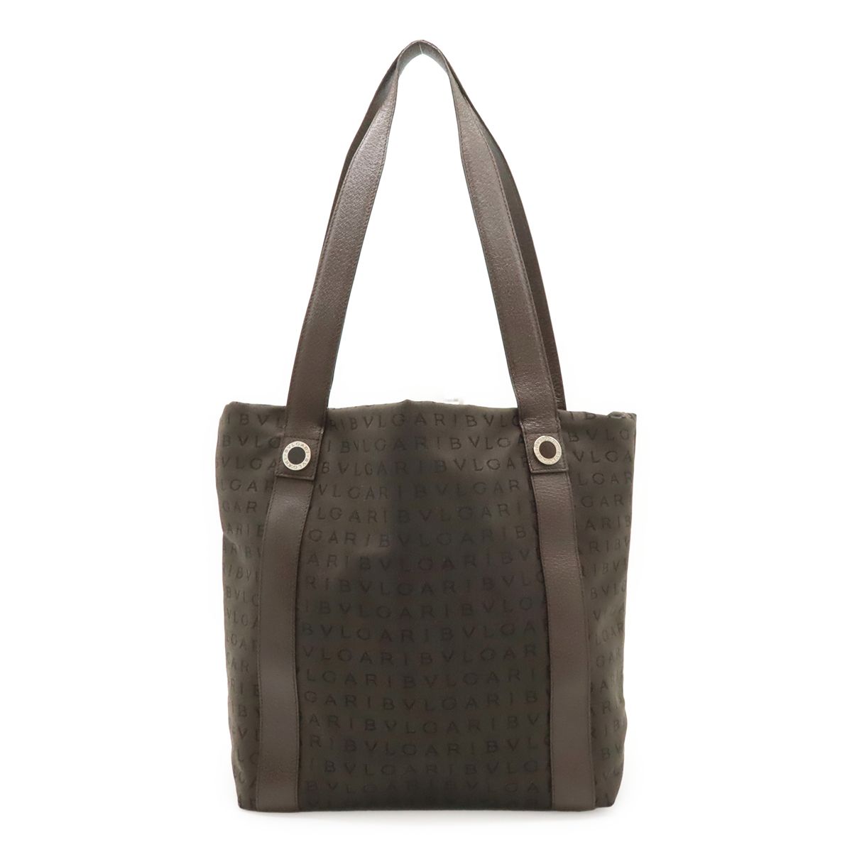 Bvlgari Logo Mania Tote Shoulder Canvas Leather Dark Brown Pouch Out of Stock