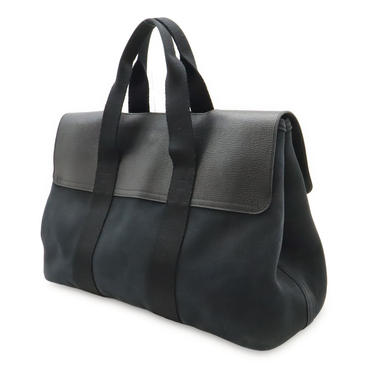 Hermes Valparaiso Tote Toilet Blanc Canvas Leather Black Pouch — view 2