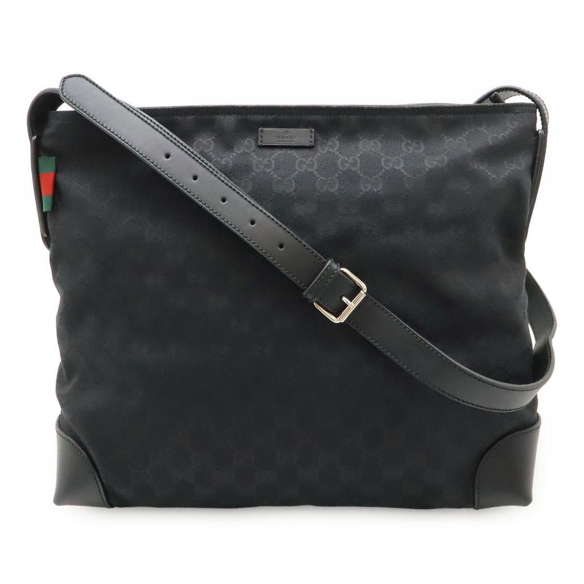 Gucci GG Canvas Sherry Line Shoulder Bag Crossbody Leather Black Green